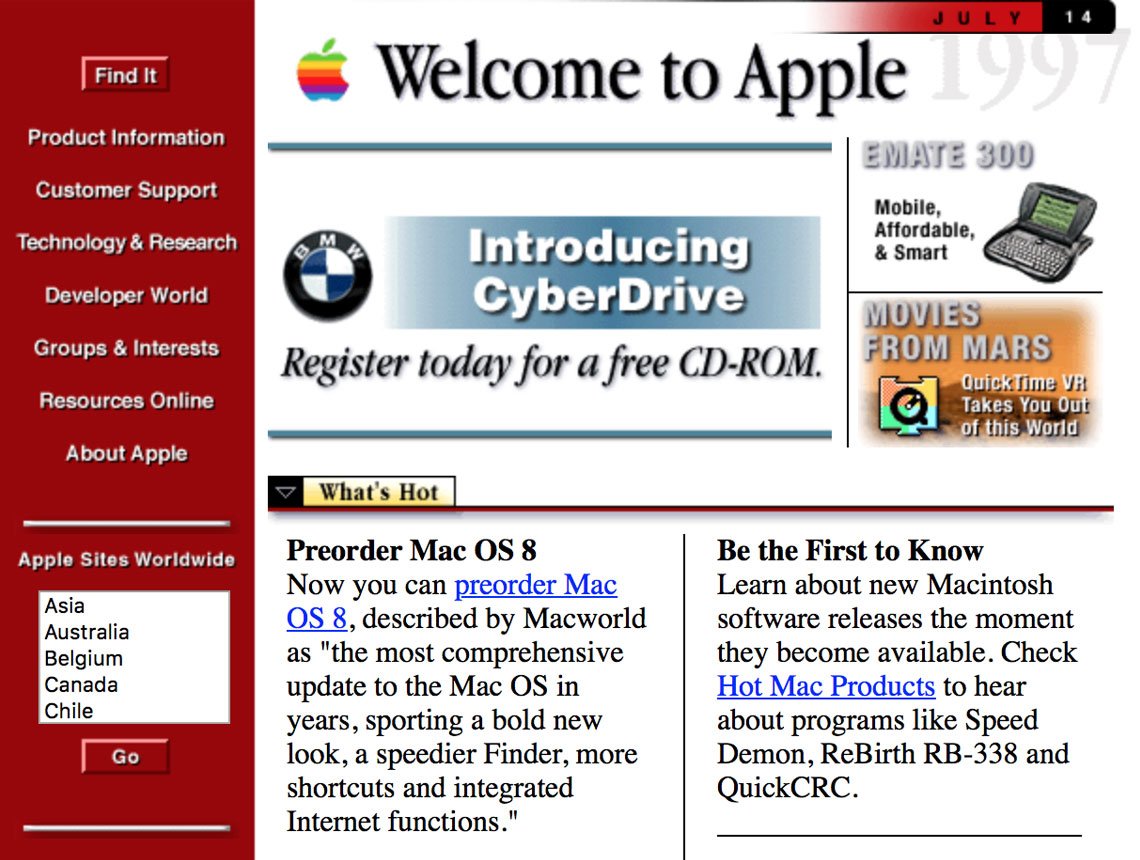 Web Brutalist: Apple Computer, Inc. website, 1997