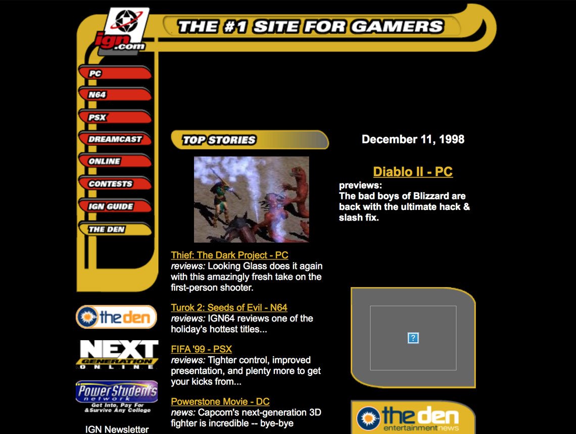 Brutalism: IGN.com website, 1998