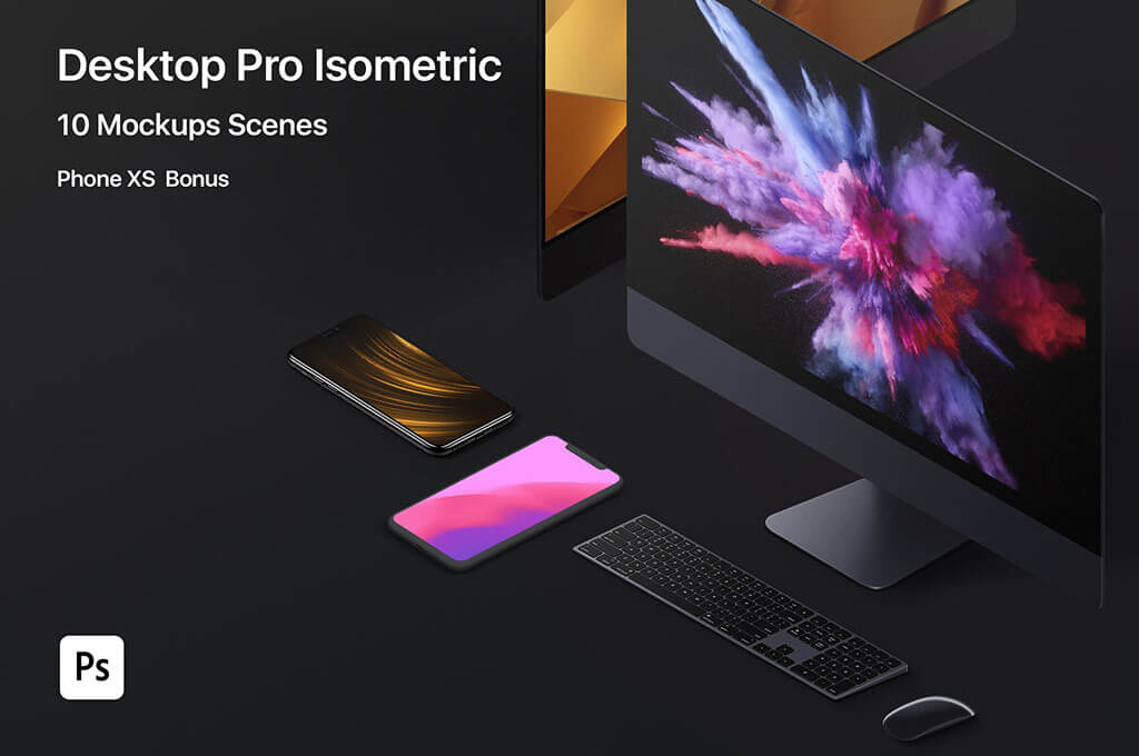 Desktop Pro 10 Isometric Mockup Set