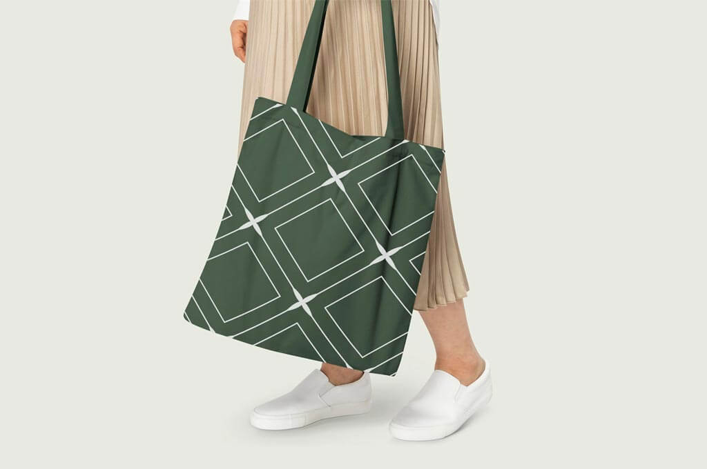 Green Tote Bag Mockup with Patterns