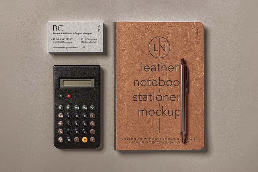 Leather Cover PSD Notebook Mockup Set