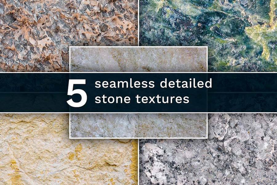 Set of 5 different seamless stone textures