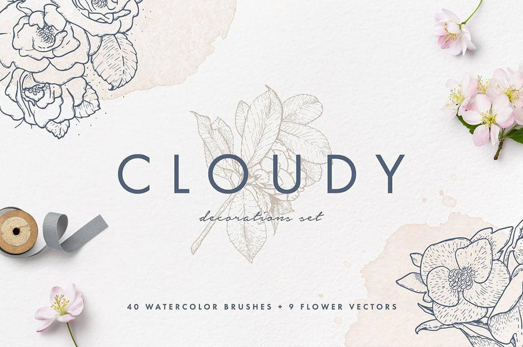 Cloudy Photoshop Watercolor Brushes Set