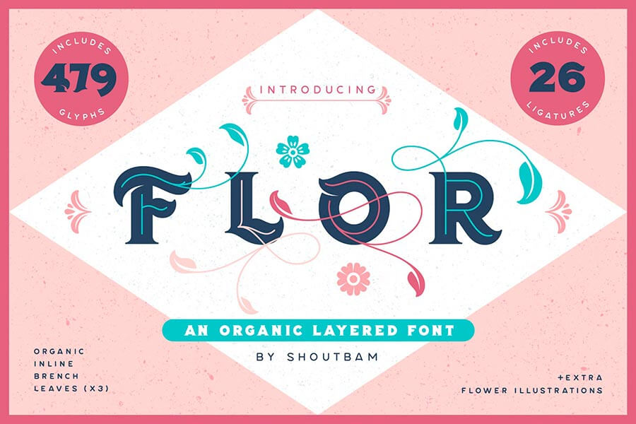 Flor Layered Font + Extras