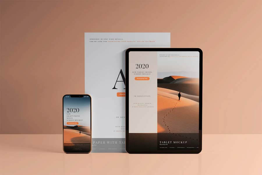 Smart Phone and Tablet with Business Cards Mockups