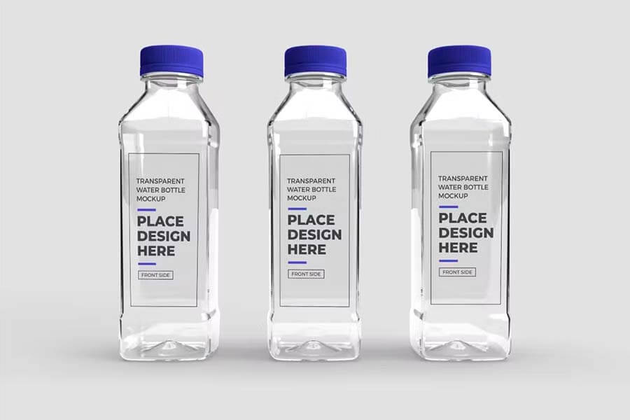 Transparent Plastic Bottle Mockup Template Set