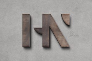 3d wood logo mockup