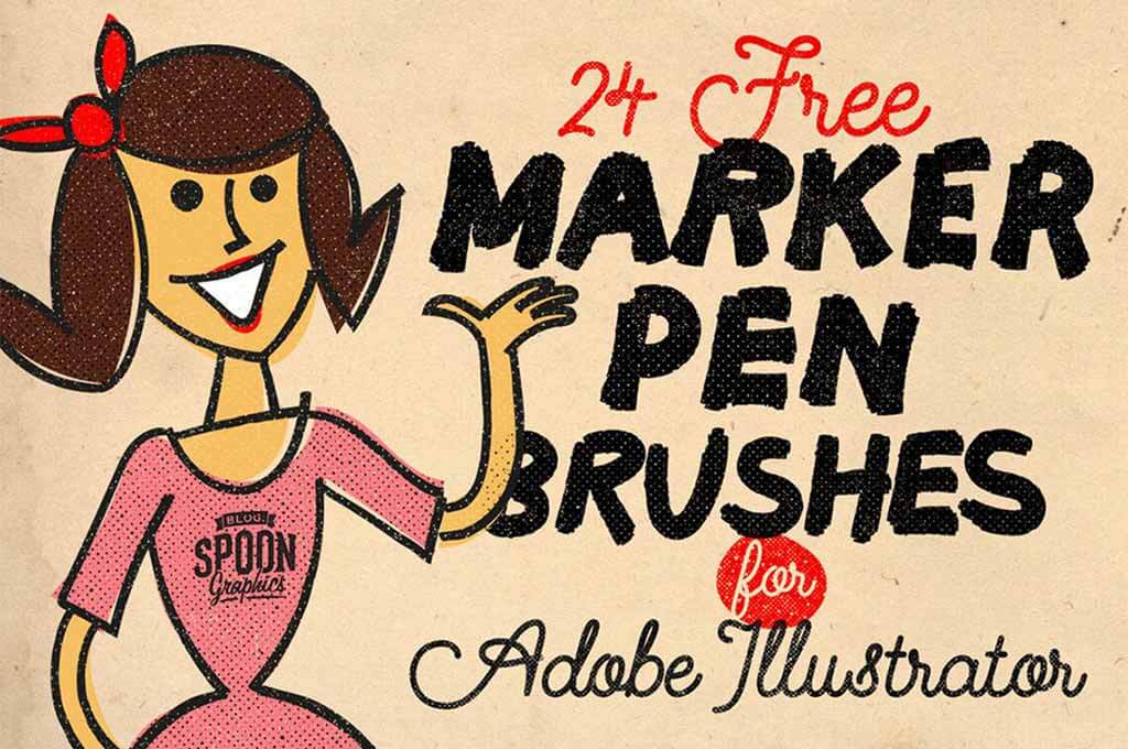 24 Marker Pen Brushes for Adobe Illustrator
