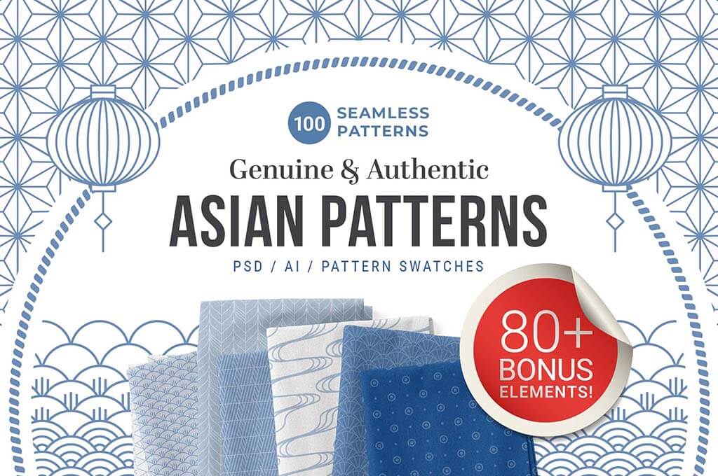 100 Asian Patterns Element and Border