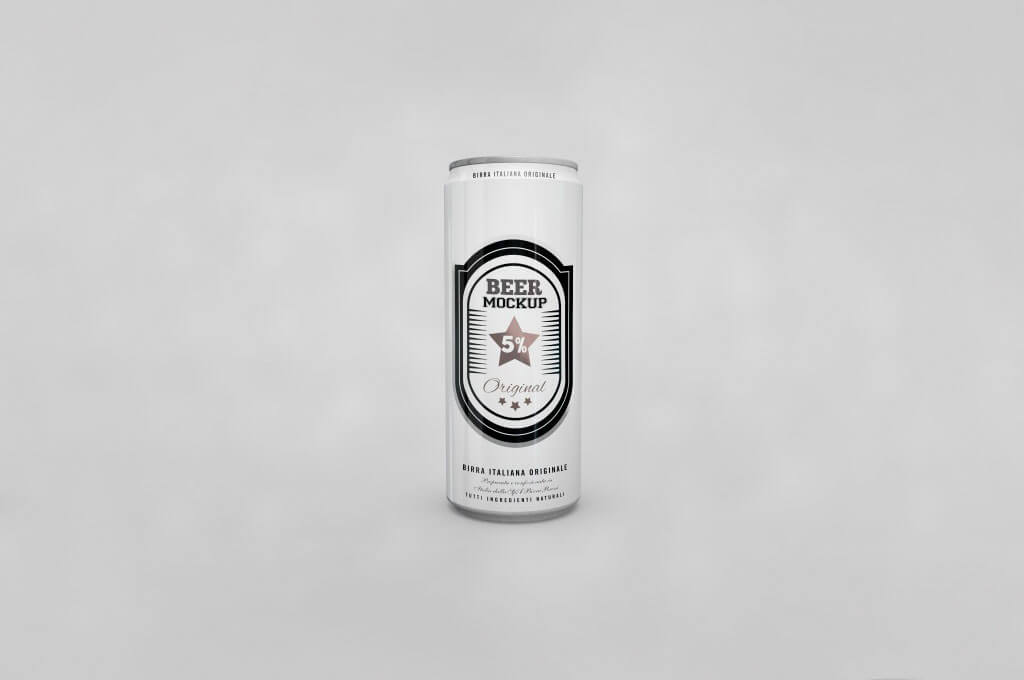 Free Tall Beer Can Design Mockup in PSD