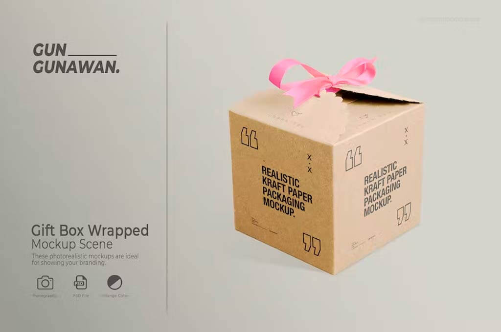 Gift Box Wrapped Mockup
