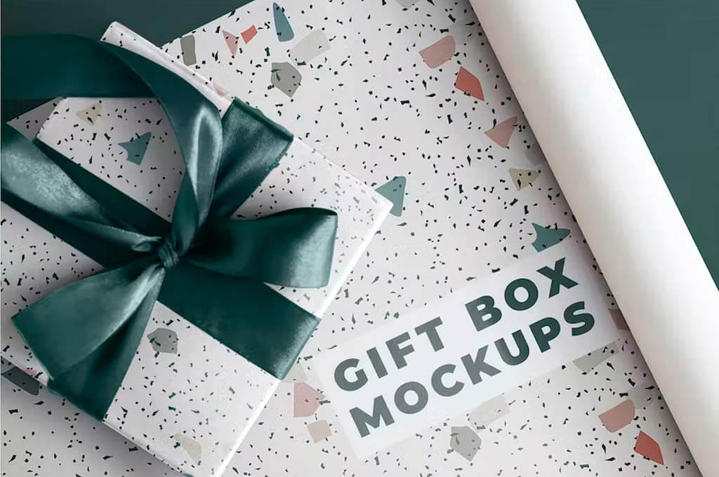 Terazzo — Gift Box Mockup with Green Ribbon