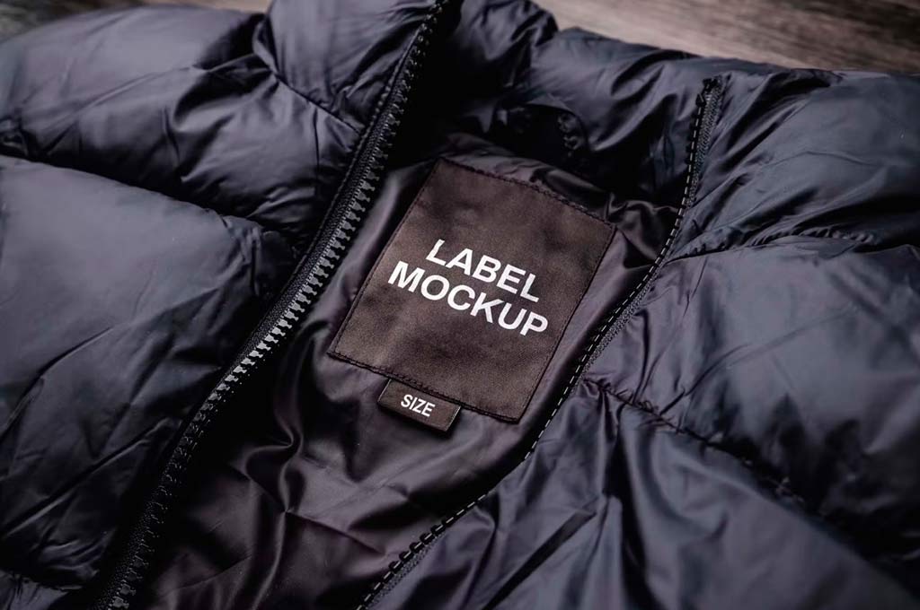 Clothing Label Mockup on a Black Coat