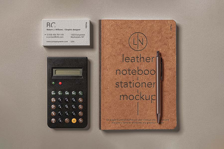 Leather Cover PSD Notebook Mockup Set