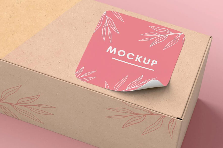 Cardboard Box With Sticker Mockup