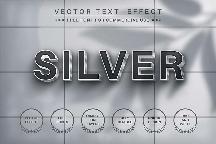 Silver edit. Сильвер текст. Metallic font Illustrator.