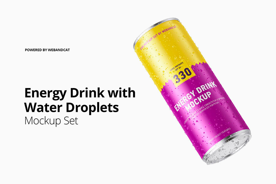 Energy Drink Mockup with Water Droplets