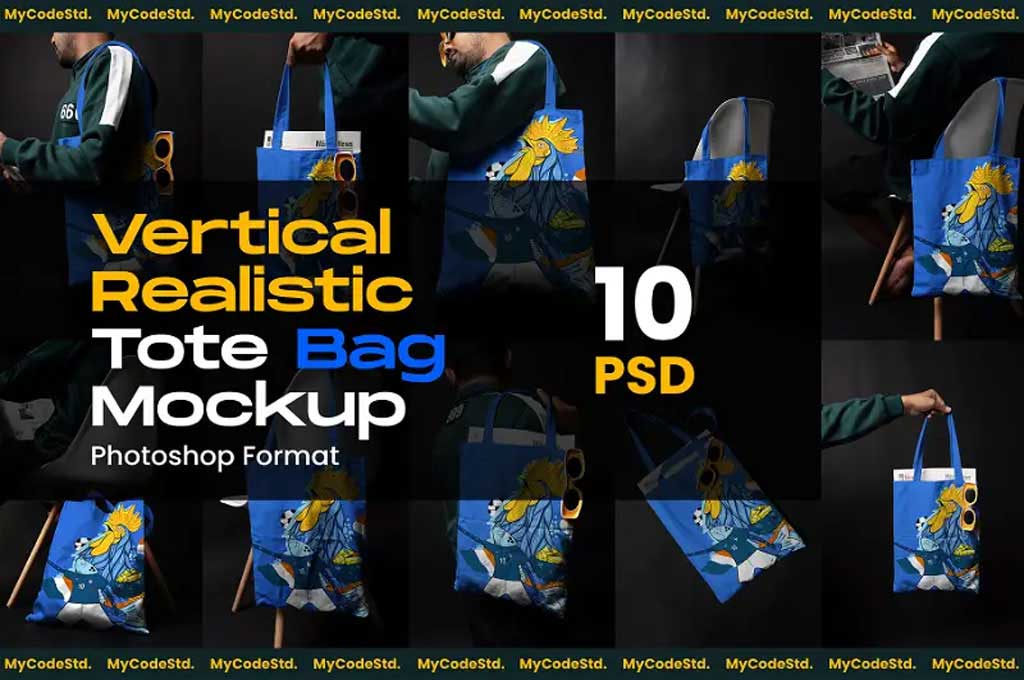 Vertical Realistic Tote Bag Mockup