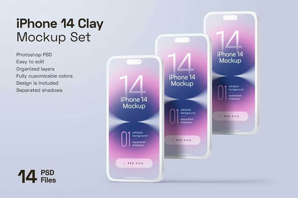 iPhone 14 Pro Clay Mockup Set
