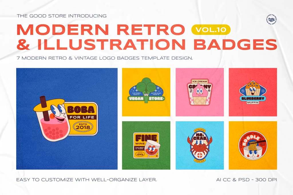 Modern Retro Illustration Logo Badges