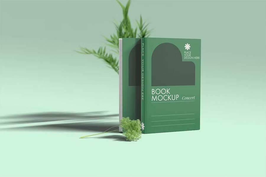 Book Cover Mockup with Plant Ornament