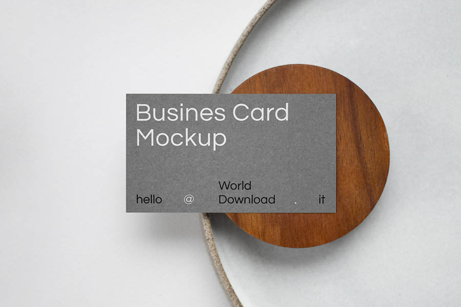 Business Card on Plate PSD Mockup