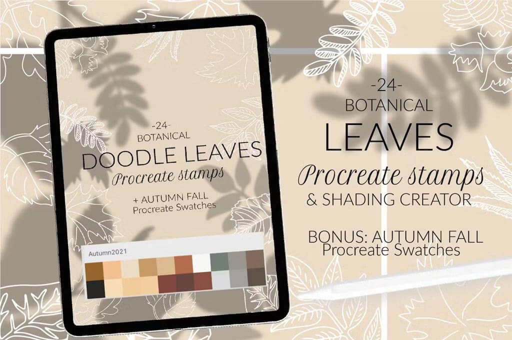 24 Botanical Leaves — Procreate Stamps & Shading Creator
