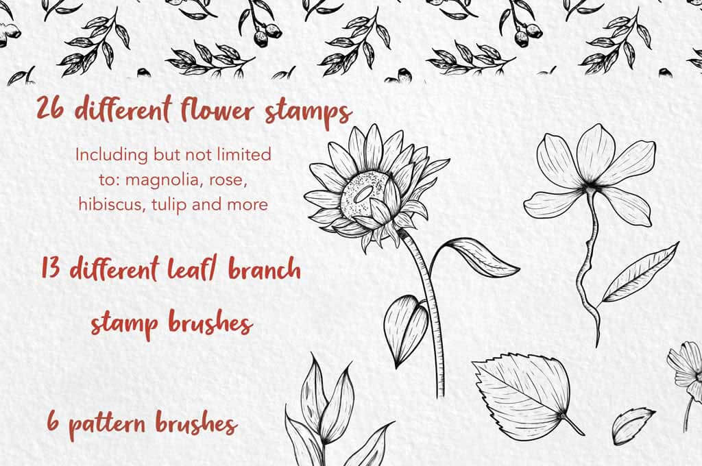 40+ Flower Ink Stamp Brushes for Procreate