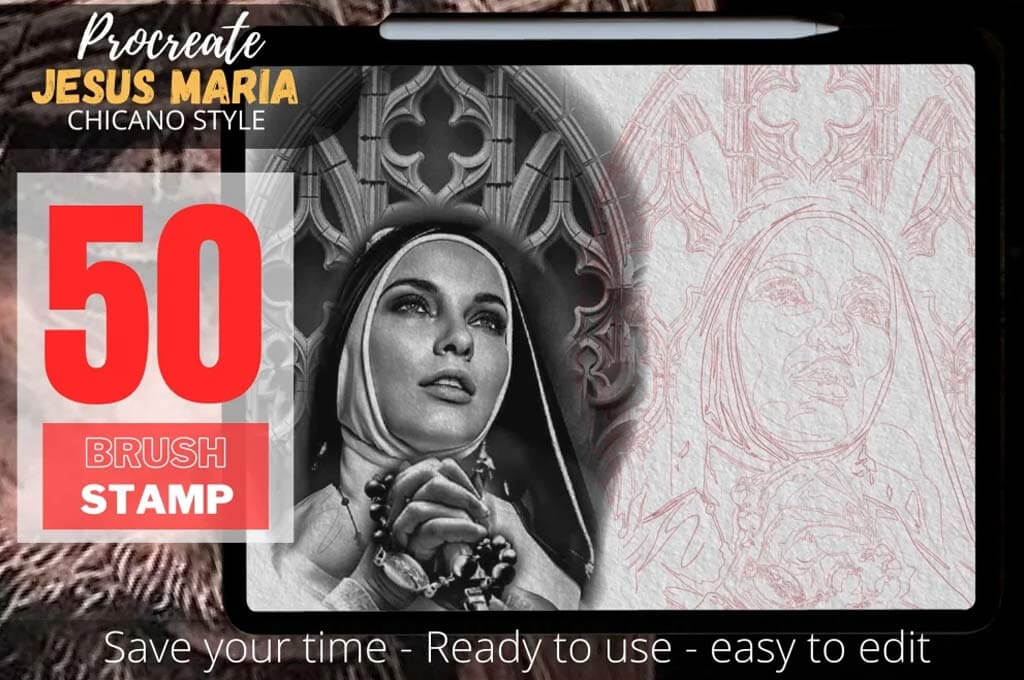 50 Religion Tattoo Reference & Stencils Procreate Brush Stamp