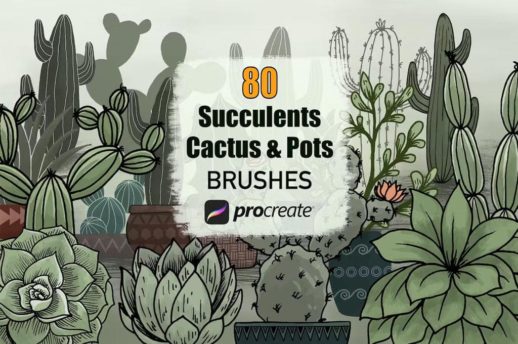 80 Succulents, Cactus & Pots Brushes