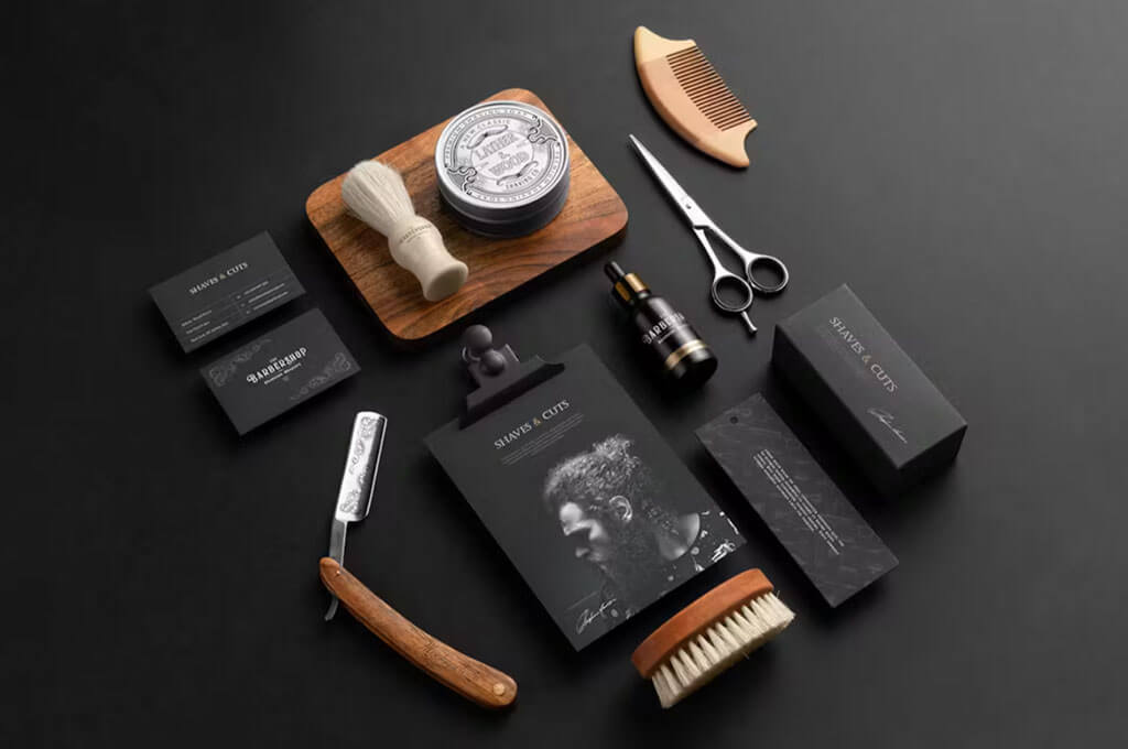 Barbershop Branding and Packaging Mockup Scene