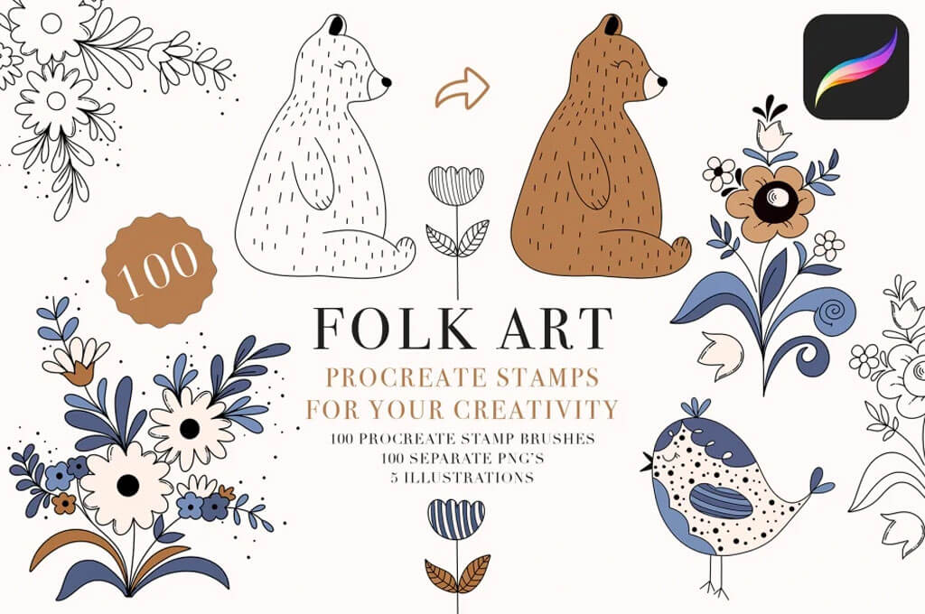 Folk Art Procreate Stamp Brushes