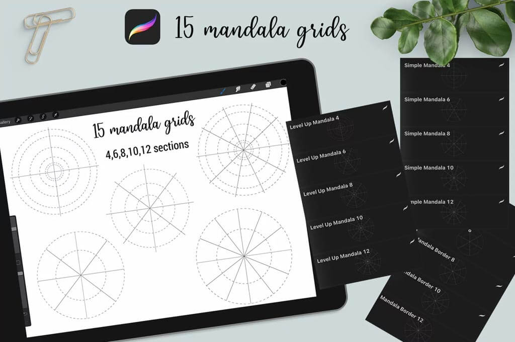 Procreate Mandala Grids — 15 Stamp Brushes Set