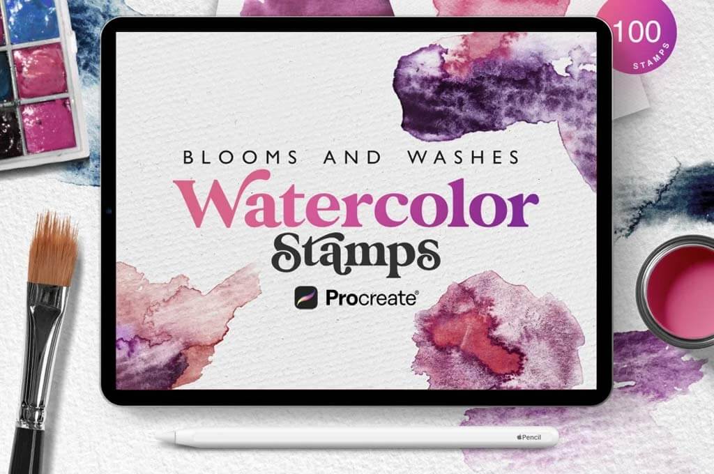 100 Watercolor Procreate Stamps