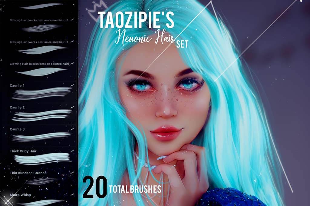 Taozipie's Neuonic Hair Brush Set for Procreate