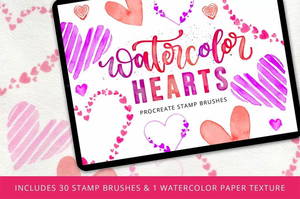 Watercolor Hearts Stamp Brush Set